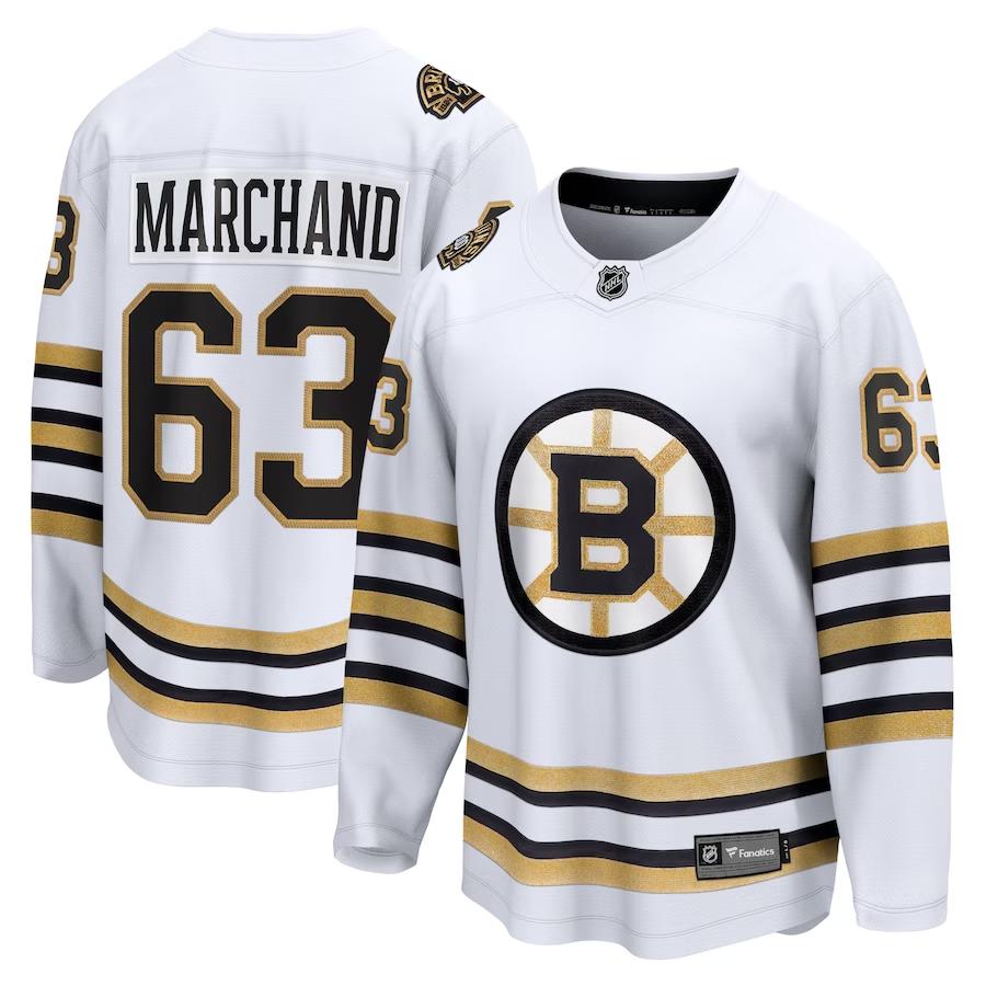 Men's Boston Bruins Brad Marchand #63 White Jersey